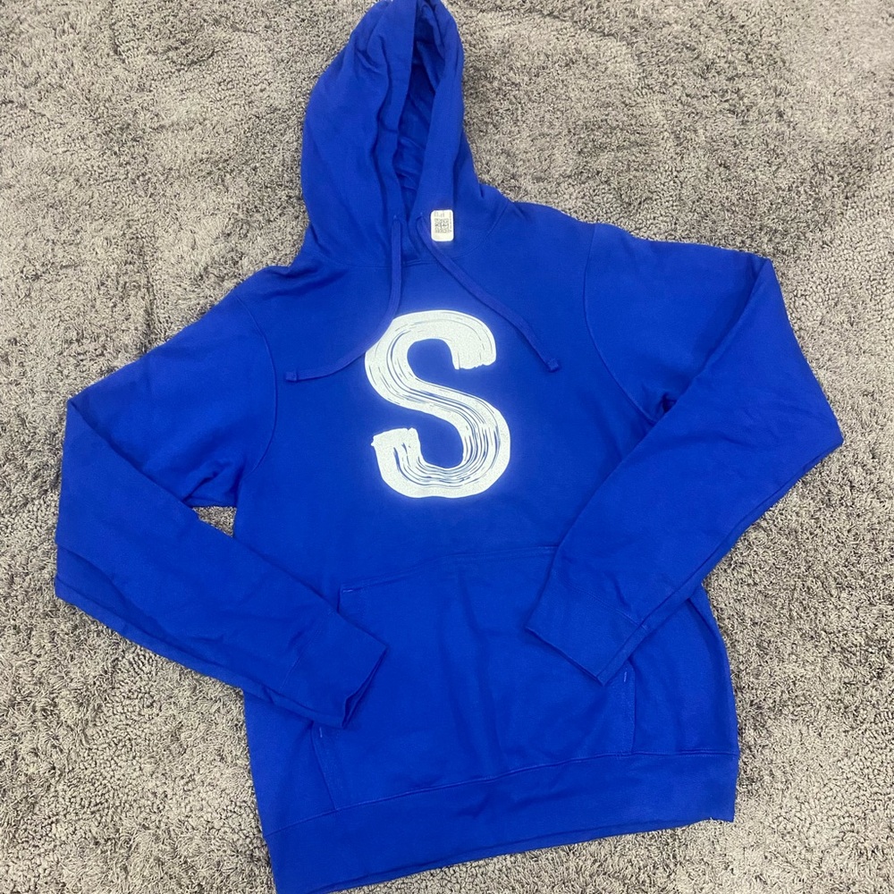 Blue Hooded Sweatshirt with White 'S' Graphic - Men's Hoodie-Unisex